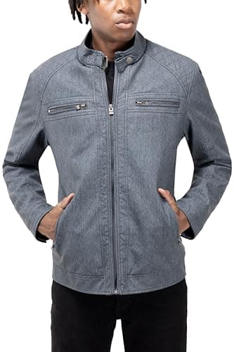 X RAY Men's Hooded PU Leather Jacket, Black, Large