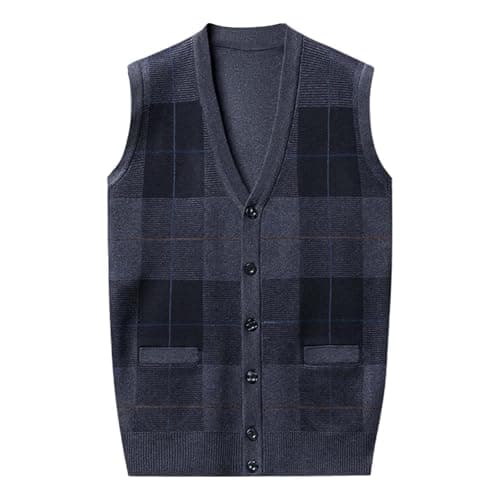 Men's Plaid V-Neck Classic Knit Sleeveless Sweater Vest