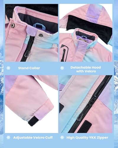 WULFUL Girls' Waterproof Fleece Ski Jacket