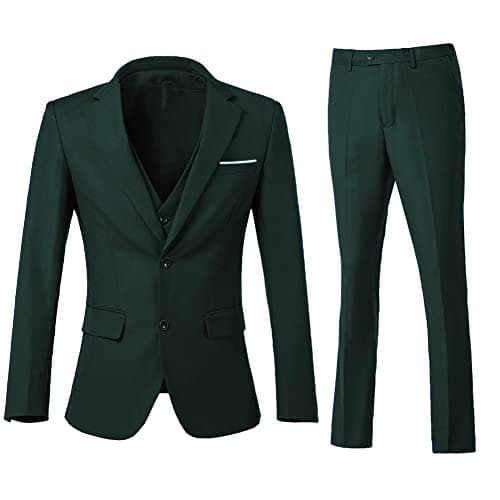 ZKHOECR Men's 3-Piece Slim Fit Two-Button Suit Set Jacket & Pants