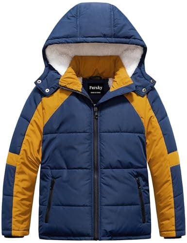 Pursky Boys' Warm Winter Water Resistant Sherpa Puffer Coat With Hood