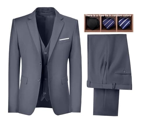 Wudli Mens Slim Fit 3-Piece Groomsmen Wedding Suit Notched Lapel Tuxedo Jacket Pants Vest Set