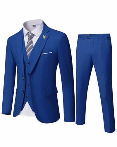 MY'S Men's 3-Piece Slim Fit Suit Set with Blazer, Vest, Pants, and Tie for Weddings