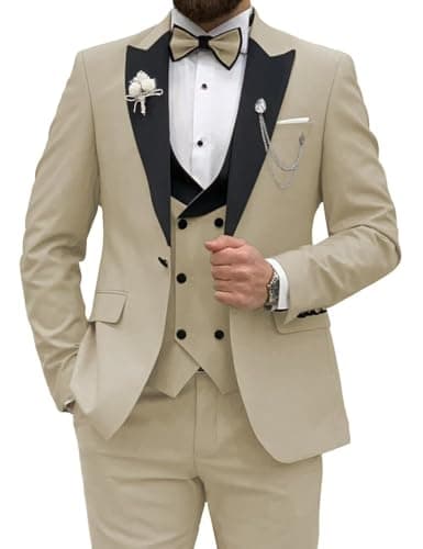 Wangyue Men's Slim Fit Tuxedo 3-Piece Suit for Wedding Party Prom Dinner
