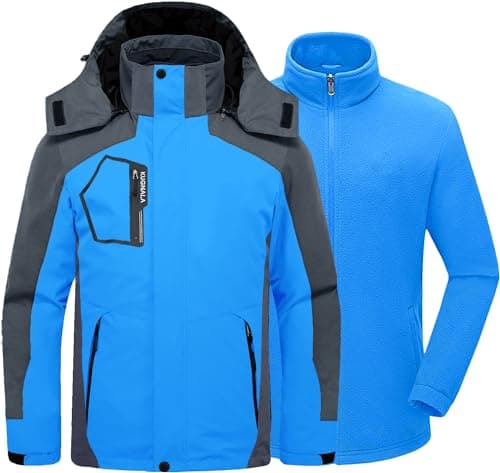 Kugnala Men's Winter Waterproof 3 in 1 Warm Snow Fleece Jacket S-6XL