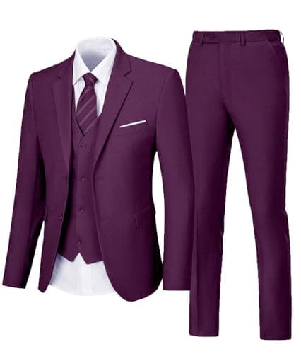 Aowdoy Men's 3-Piece Slim Fit Tuxedo Suit 2 Buttons for WeddingsProm Business