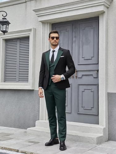 Wangyue Men's Slim Fit 3-Piece Suit for Weddings and Formal Events