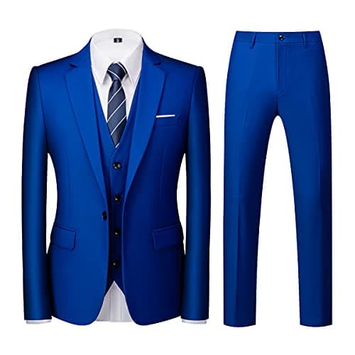 KUDORO Mens 3 Piece Tuxedo Suit Blazer Vest Pants Formal Set