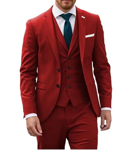 Wangyue Mens Slim Fit 3-Piece Prom Wedding Suit with Blazer Vest Pant