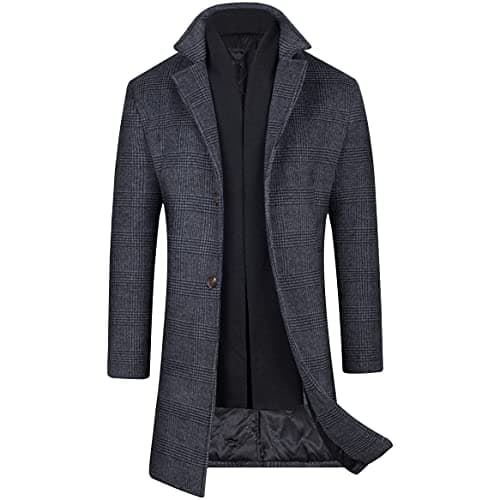 WULFUL Men's Slim Fit Wool Trench Coat Winter Coat