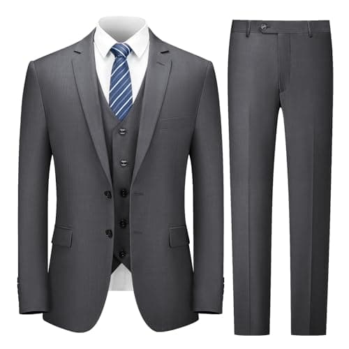 Cooper & Nelson Slim Fit 3-Piece Mens Suit Set Solid Jacket,Vest,Pants&Tie