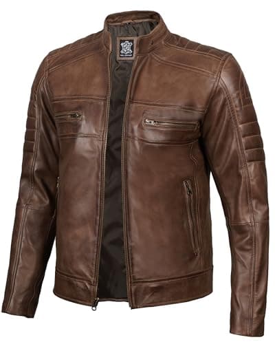 Decrum Men's Cafe Racer Leather Jacket - Real Lambskin Fashion
