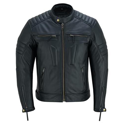 Men's Premium Leather Jacket for Motorbikes, Distressed Zip-Up Protection