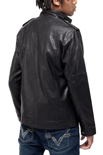 X RAY Men's Hooded PU Leather Jacket, Black, Large