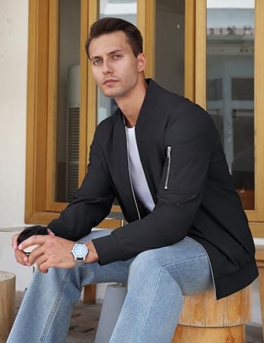 CRYSULLY Men's Lightweight Bomber Jacket for Spring Fall Casual Windbreaker
