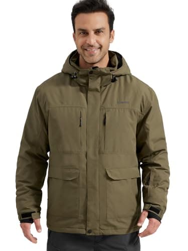 FREE SOLDIER Men's Waterproof Winter Ski Jacket with Hood and Fleece Lining