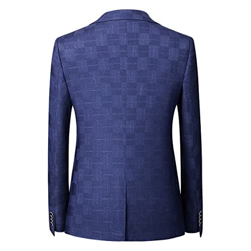KUDMOL Mens Vintage Plaid Suit 3-Piece Casual Tuxedo for Weddings and Business Parties