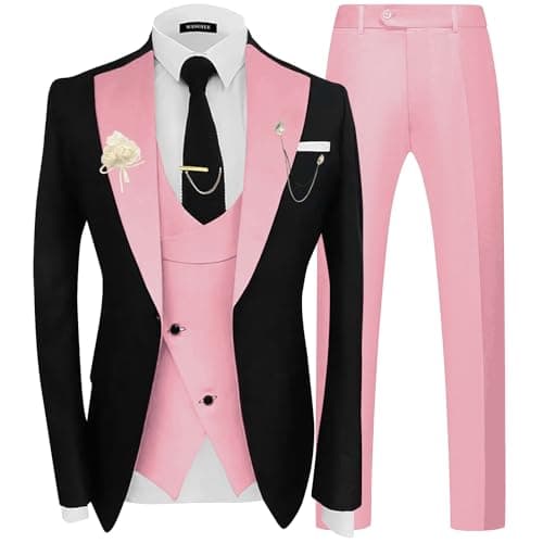 Wangyue Men's Double Breasted Tuxedo Suit 3-Piece Slim Fit Sets for Wedding Prom