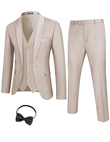 COOFANDY Men's Slim Fit Tuxedo Suit 3-Piece Set with Tie