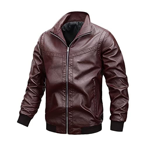 Maiyifu GJ Men's Faux Leather Zip-Up Moto Jacket