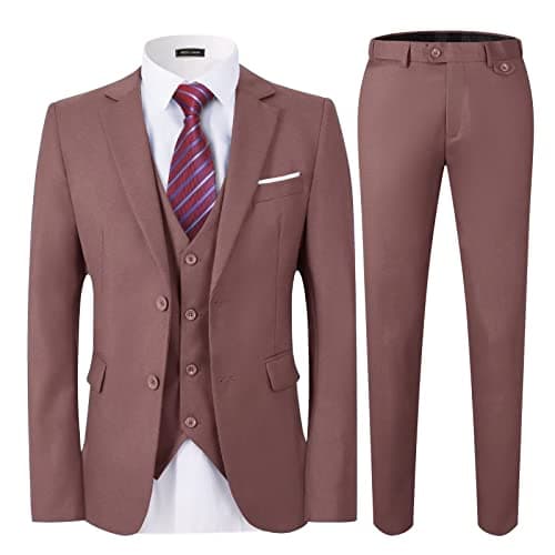 WEEN CHARM Men's Slim Fit 3-Piece Tuxedo Suit 2-Button Jacket Pants Tie