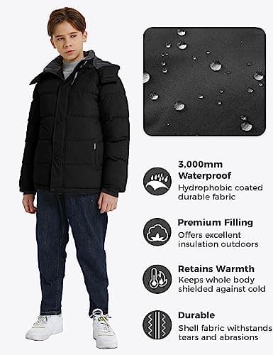 Wantdo Boys' Fleece Waterproof Winter Puffer Jacket with Hood