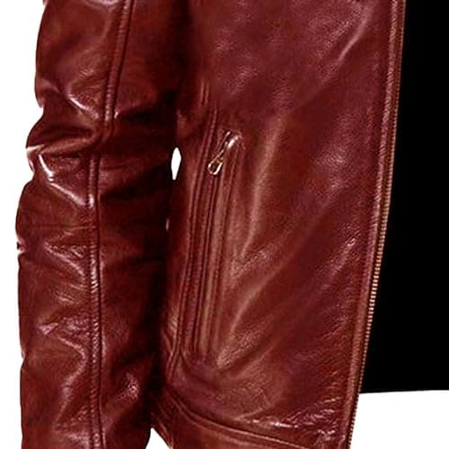 Men's Lightweight Faux Leather Zip Up Motorcycle Bomber Jacket PU Coat
