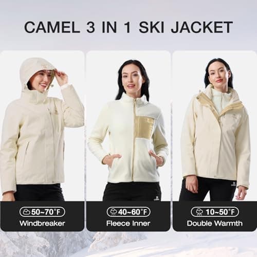 CAMEL Women's 3-in-1 Winter Ski Jacket Waterproof Snow Coat