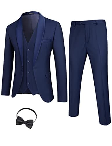 COOFANDY Men's Slim Fit Tuxedo Suit 3-Piece Set with Tie