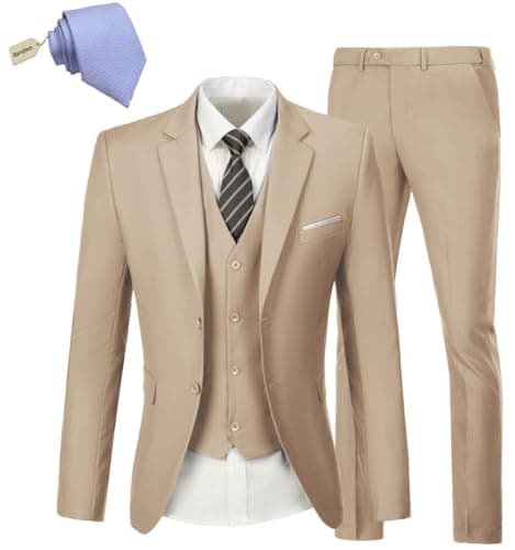 KLAYOVE Men's Slim Fit 3-Piece Wedding Tuxedo Set with Blazer, Vest, Pants, and Tie