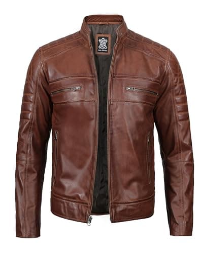 Cafe Racer Leather Jacket Men - Real Lambskin Natural Grain Motorcycle Jacket