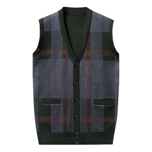 Men's Plaid V-Neck Classic Knit Sleeveless Sweater Vest