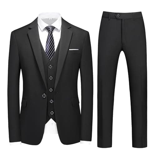MOGU Mens Slim Fit 3 Piece Dress Suit Tuxedo One Button Side Vents