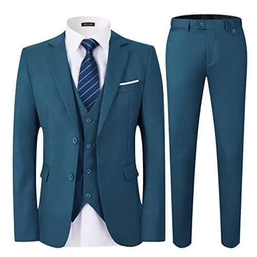WEEN CHARM Men's Slim Fit 3-Piece Tuxedo Suit 2-Button Jacket Pants Tie