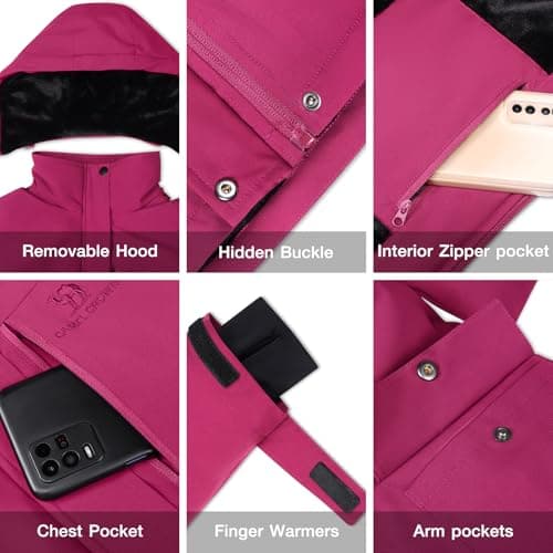 CAMEL CROWN Women's Waterproof Winter Ski Jacket+Fleece Hooded Coat