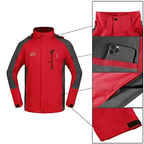 TEZO Men's Hooded Rain Jacket - Waterproof Hiking Windbreaker