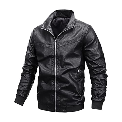 Maiyifu GJ Men's Faux Leather Zip-Up Moto Jacket