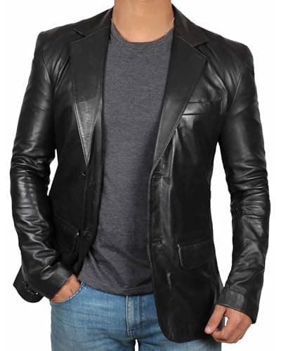 Black & Brown Real Lambskin Leather Blazer for Men
