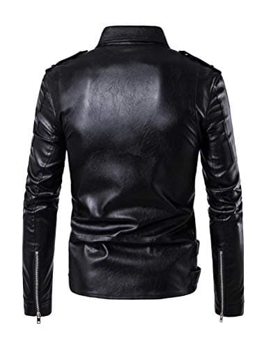PASOK Men's PU Leather Zipper Biker Jacket with Belt
