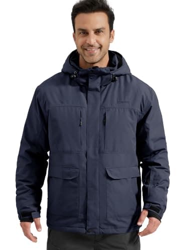 FREE SOLDIER Men's Waterproof Winter Ski Jacket with Hood and Fleece Lining
