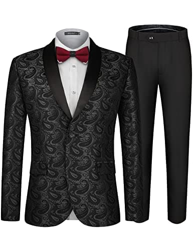 MAGE MALE Men's Slim Fit Floral Tuxedo Suit Jacket & Pants