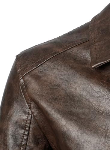 HOOD CREW Men's Faux Leather Bomber Jacket Classic Motorcycle Style