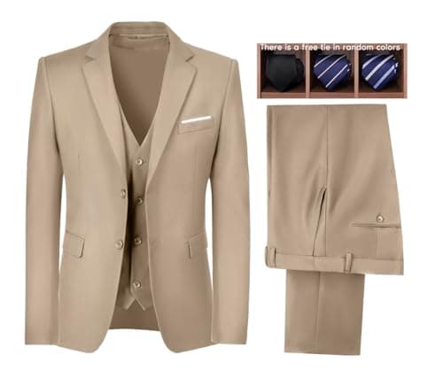 Wudli Mens Slim Fit 3-Piece Groomsmen Wedding Suit Notched Lapel Tuxedo Jacket Pants Vest Set