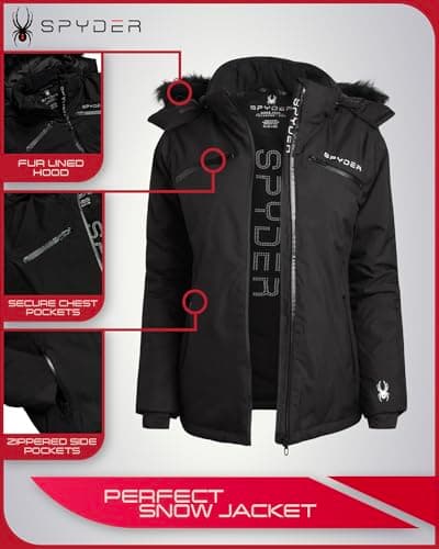 Spyder Women's Color Block Quilted Snow Jacket - Weatherproof Ski with Detachable Hood (S-XL)