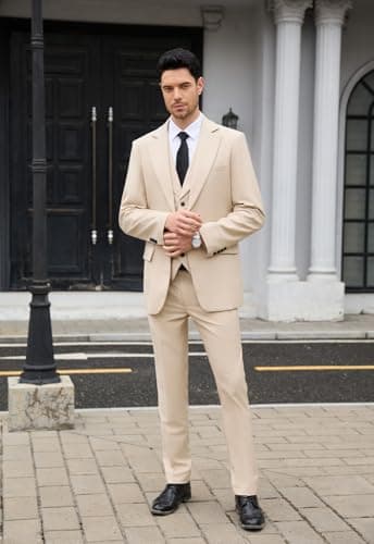 Wangyue Mens Slim Fit 3-Piece Prom Wedding Suit with Blazer Vest Pant