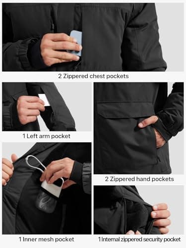 FREE SOLDIER Men's Waterproof Winter Ski Jacket with Hood and Fleece Lining