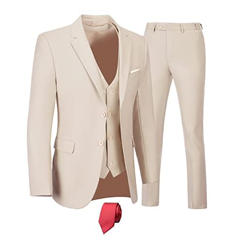 Men's 3-Piece Slim Fit Suit Set - Wedding Business Tuxedo with Blazer, Vest, Pants & Tie