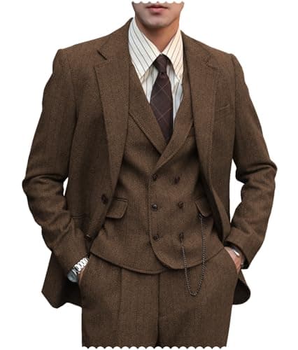 Tuikayoo Mens Formal Tweed Wool 3 Piece Slim Fit Suit Prom Tuxedo Groomsmen