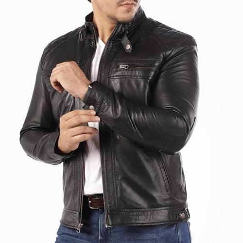 Jild Signature Diamond Style Men's Premium Lambskin Leather Motorcycle Jacket Vintage Look