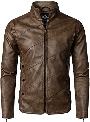 HOOD CREW Mens Lightweight Faux Leather Motorcycle Jacket
